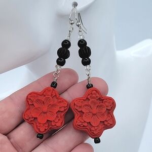 Vintage Floral Carved Earrings #1948